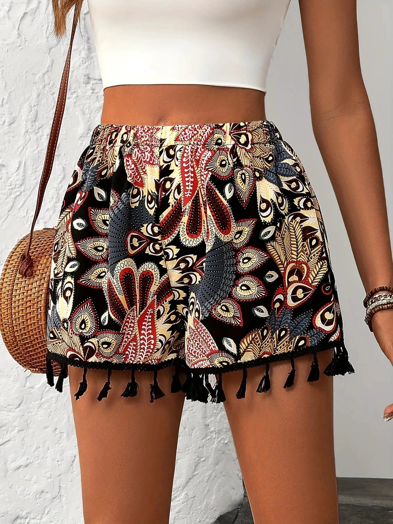 Paisley Print Tassel Hem Shorts by Lady Ros