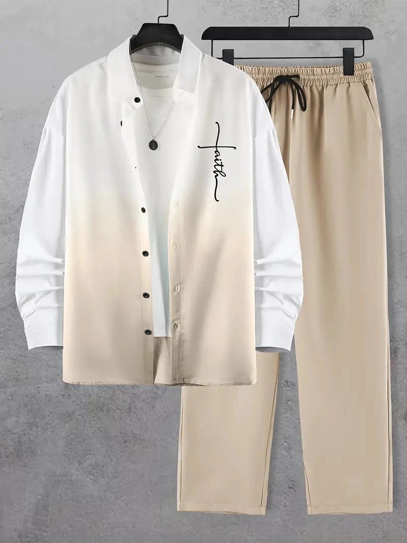 Fashion Trend Color Gradient Long Sleeve Shirt Trousers Suit by GJG Denim