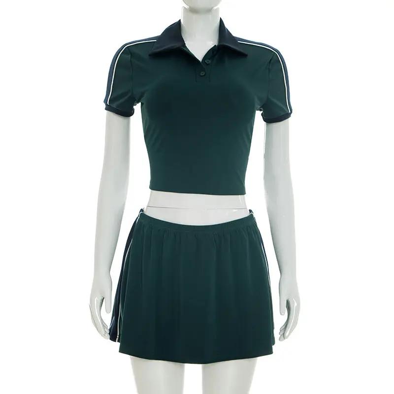 Women's Lapel Collar Shirt And Low-Waist Short Skirt Set by GJG Denim