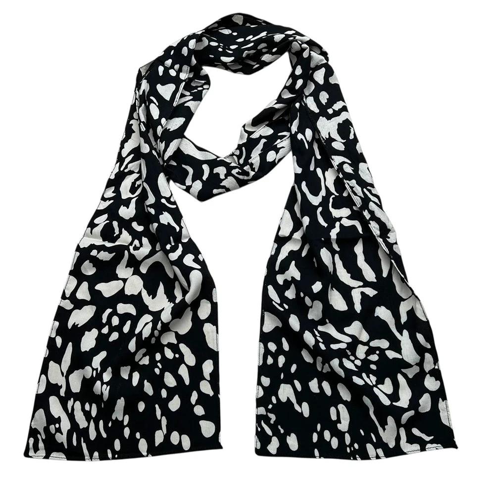 Black & White Printed Viscose Scarf - Abstract Long Scarf 79inchx9inch by GJG Denim