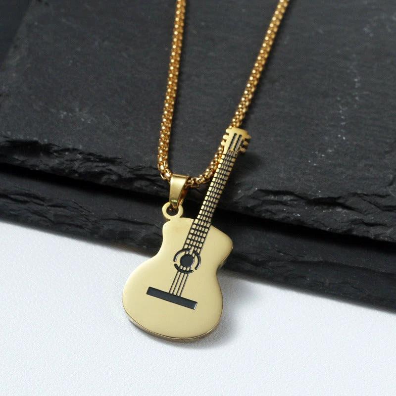 Stainless Steel Music Guitar Necklace For Men by GJG Denim