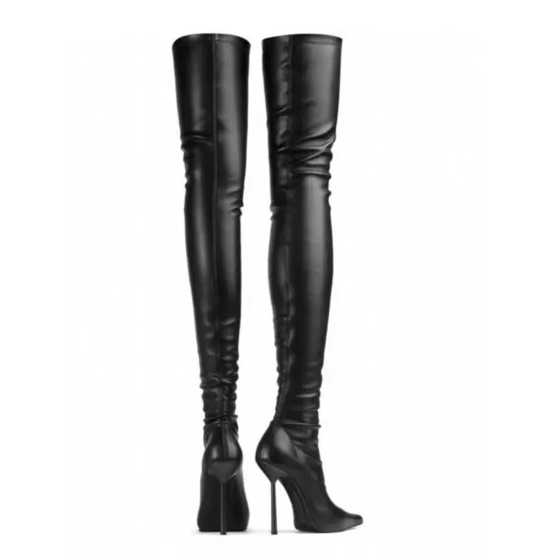 Fashionable Pointed-toe Stiletto Ultra-high-heeled Over-the-knee Plus-size Womens Boots by GJG Denim
