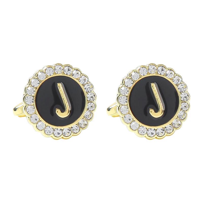 Round Diamond-like Cufflinks for Men 26 Letters by GJG Denim