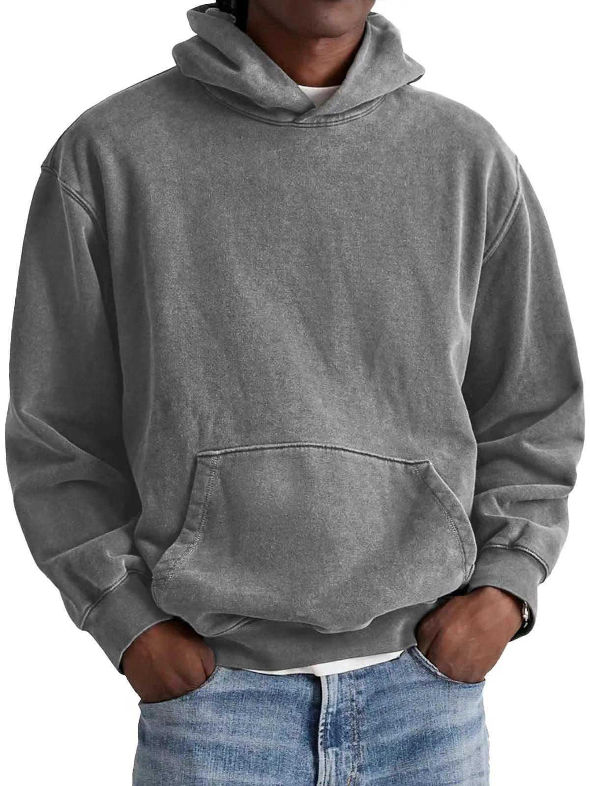 Men's Round Neck American Retro Casual Hooded Sweatshirt by GJG Denim