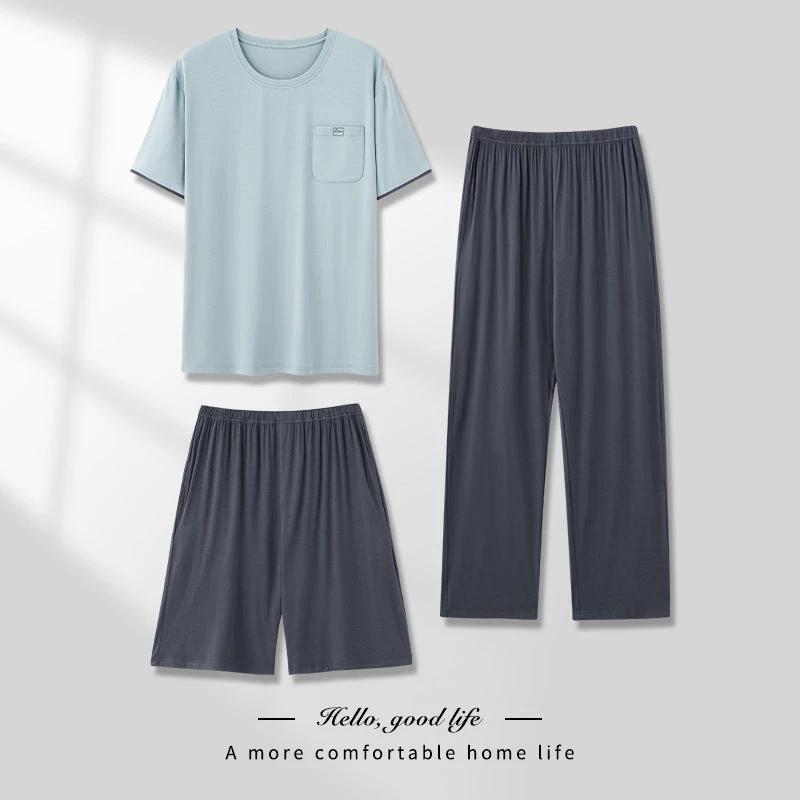 Men's Thin Short-sleeved Three-piece Pajamas set by GJG Denim