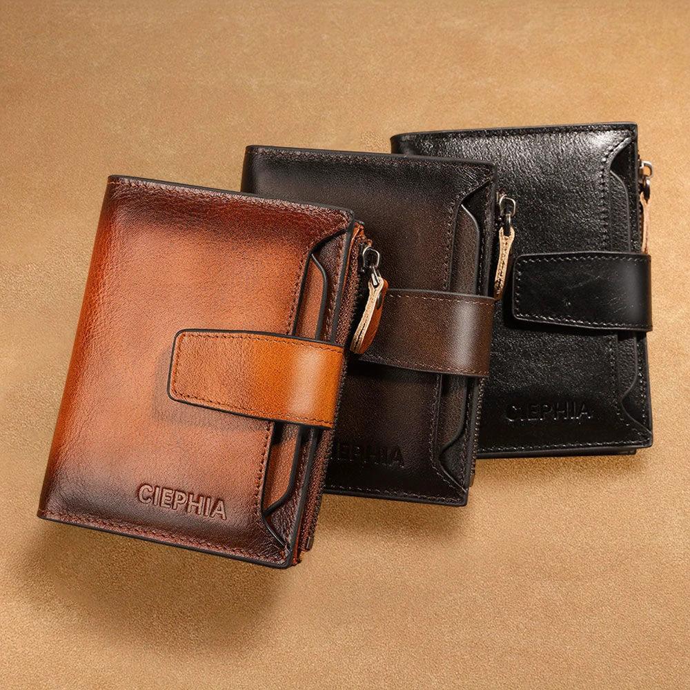 Men's Leather Wallet Multi-function Anti-theft Zipper by GJG Denim