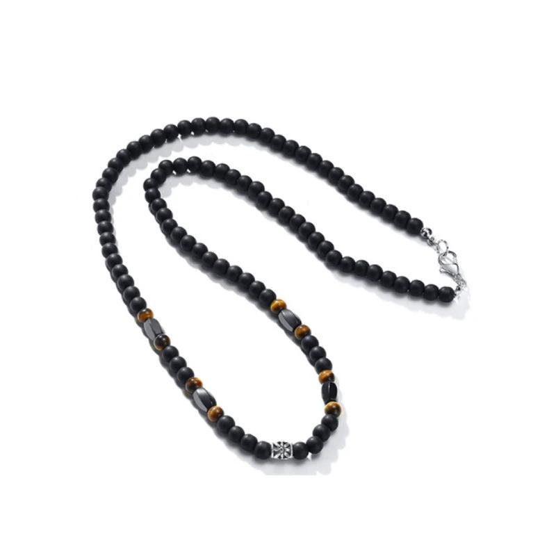 Volcanic Rock Black Matte Ethnic Style Necklace For Men by GJG Denim