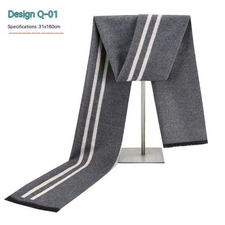 Men's Striped Winter Warm Artificial Cashmere Scarf For Men by GJG Denim
