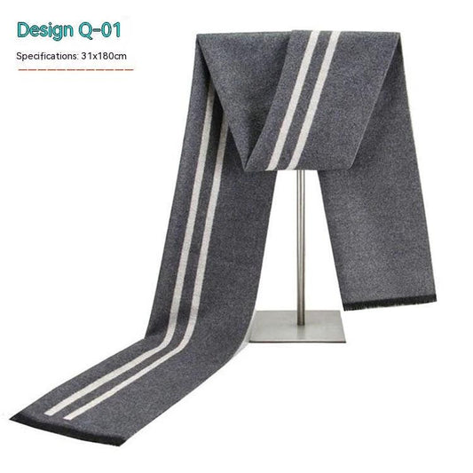 Men's Striped Winter Warm Artificial Cashmere Scarf For Men by GJG Denim
