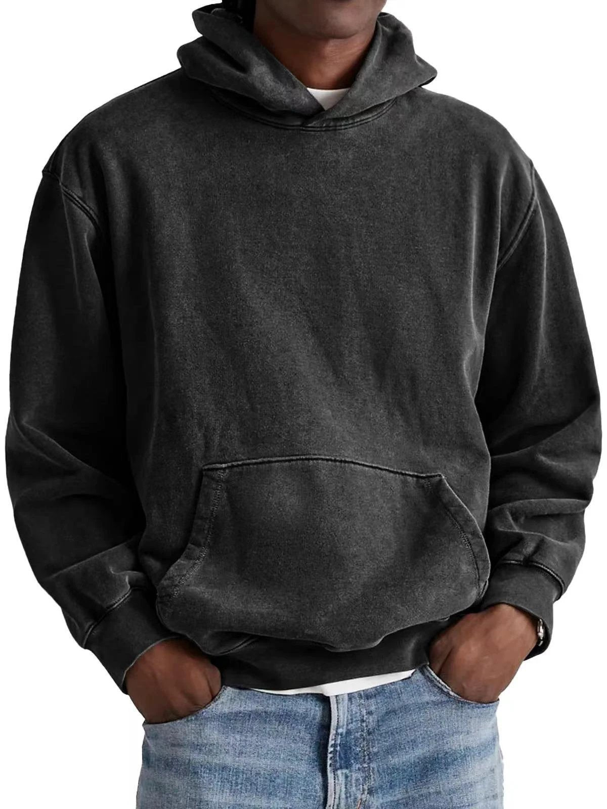 Men's Round Neck American Retro Casual Hooded Sweatshirt by GJG Denim