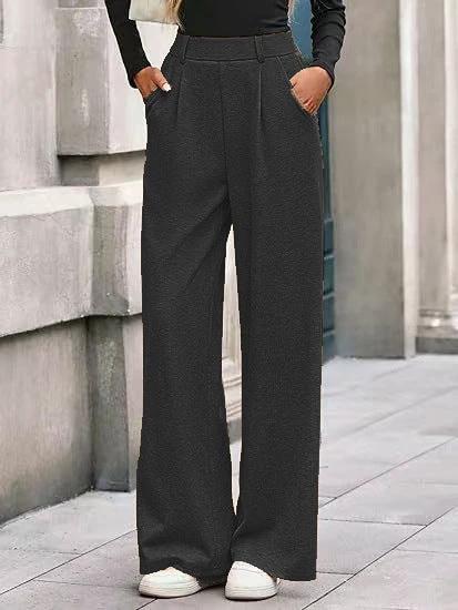 Solid Color Straight-leg Wide-leg Pants Women by GJG Denim