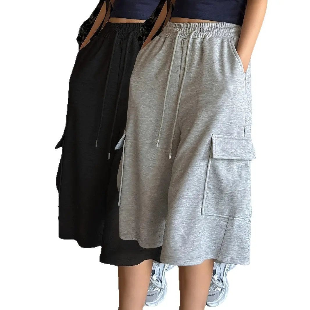 Straight-leg Figure-flattering Gray Wide-leg Capris Versatile by GJG Denim