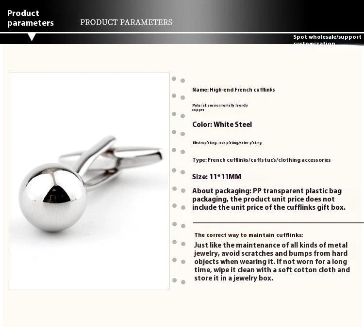 Silver Steel Ball Shape Metal Cufflinks For Men by GJG Denim
