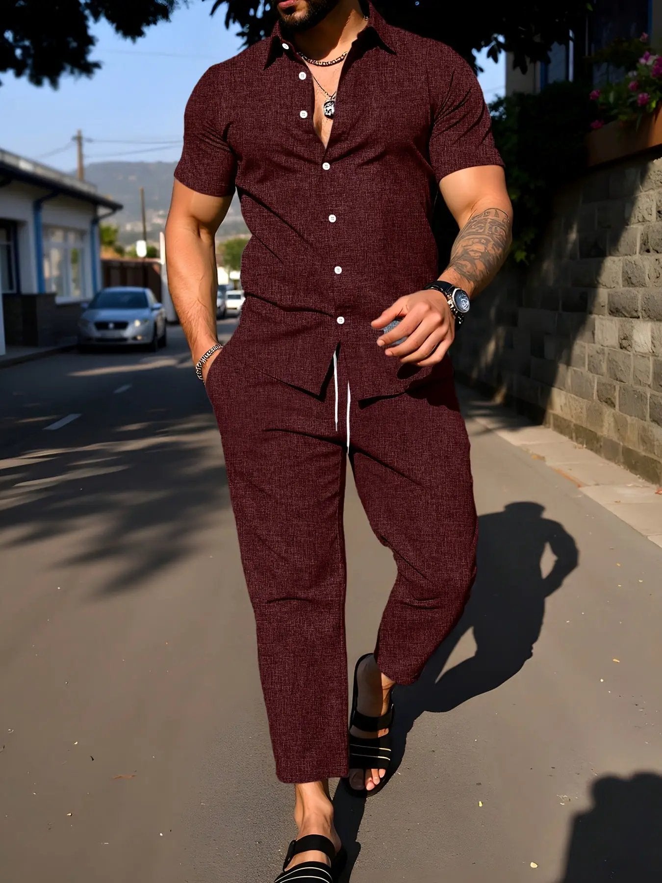 Short-sleeve Shirt And Trousers Casual Summer Set by GJG Denim