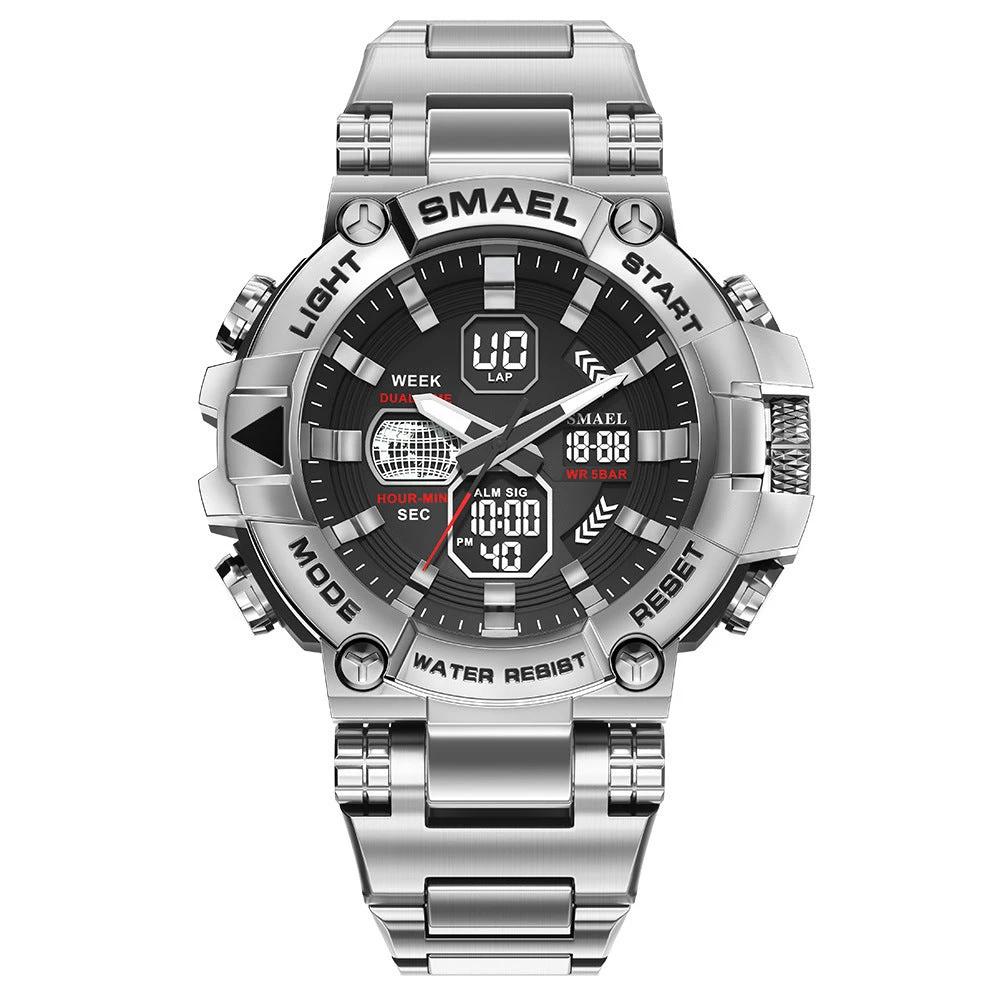 Men's Luminous Stainless Steel Alloy Double Display Electronic Watch by GJG Denim