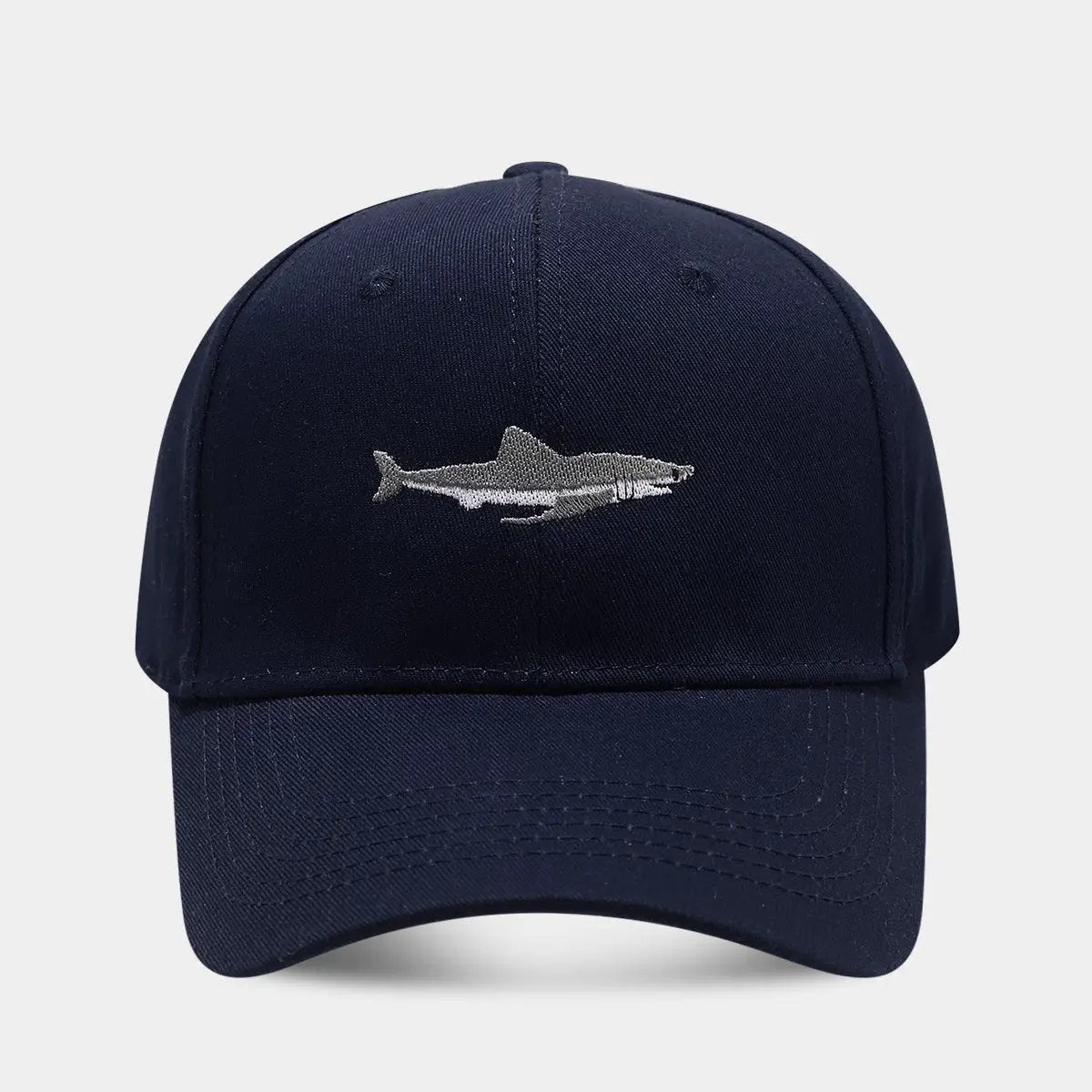 Solid Color Curved Brim Cotton Hard Top Shark Embroidered Baseball Cap For Men by GJG Denim