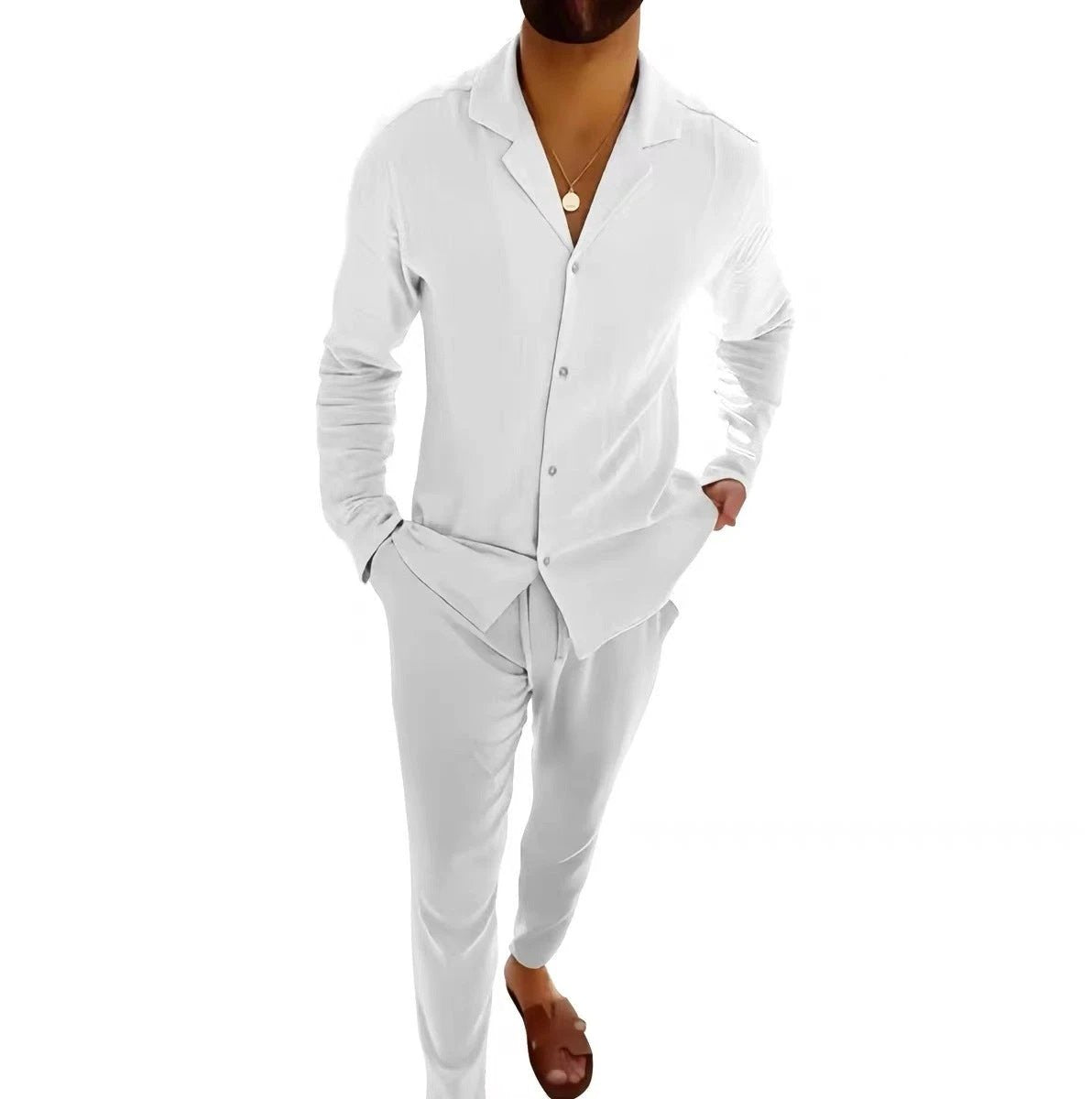 Casual Long-sleeved Suits Fashion Lapel Single-breasted Shirt Top And Slim-fit Trousers Men Clothing by GJG Denim