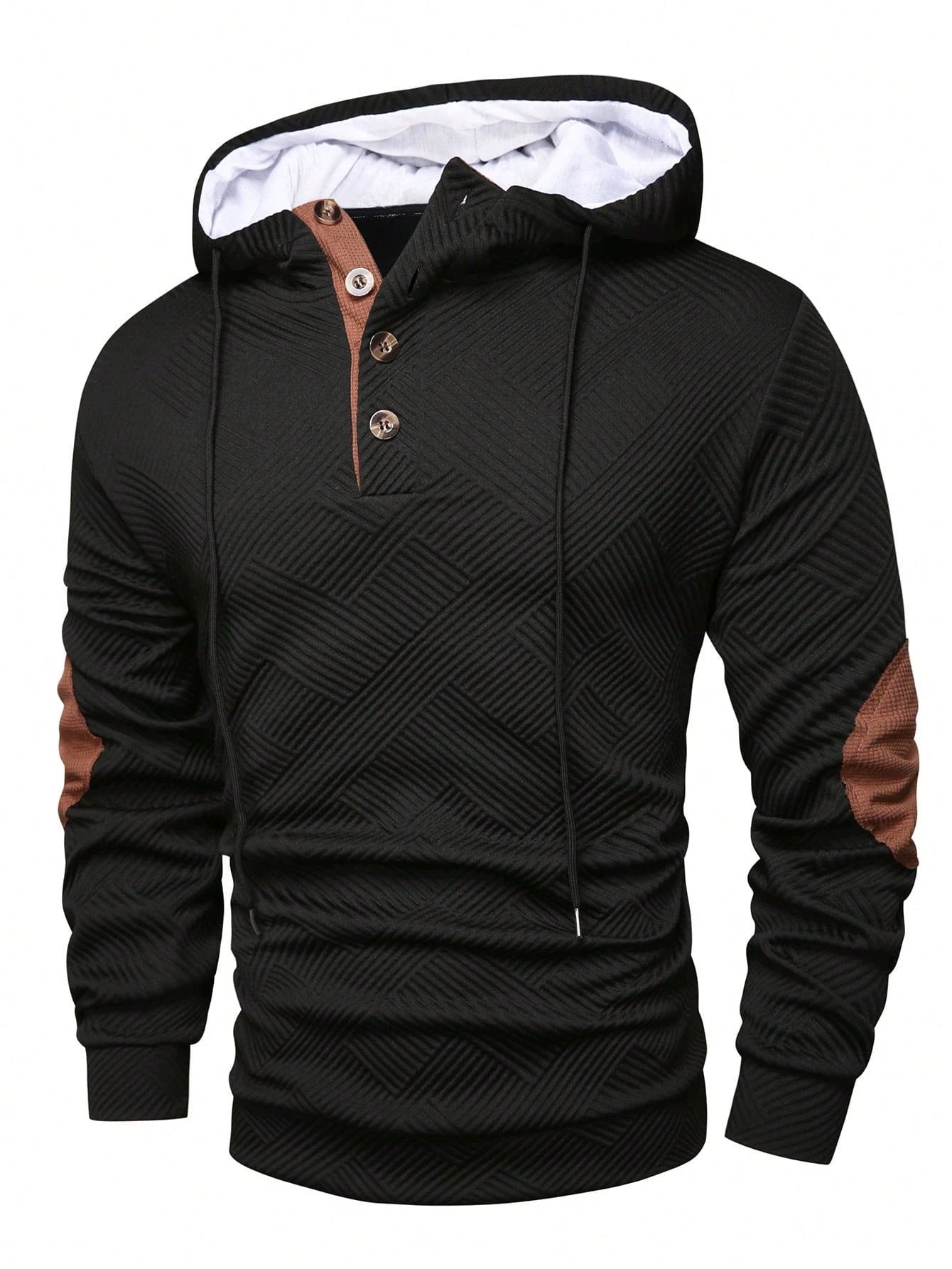 Men's Solid Color Loose Jacquard Hooded Sweater by GJG Denim