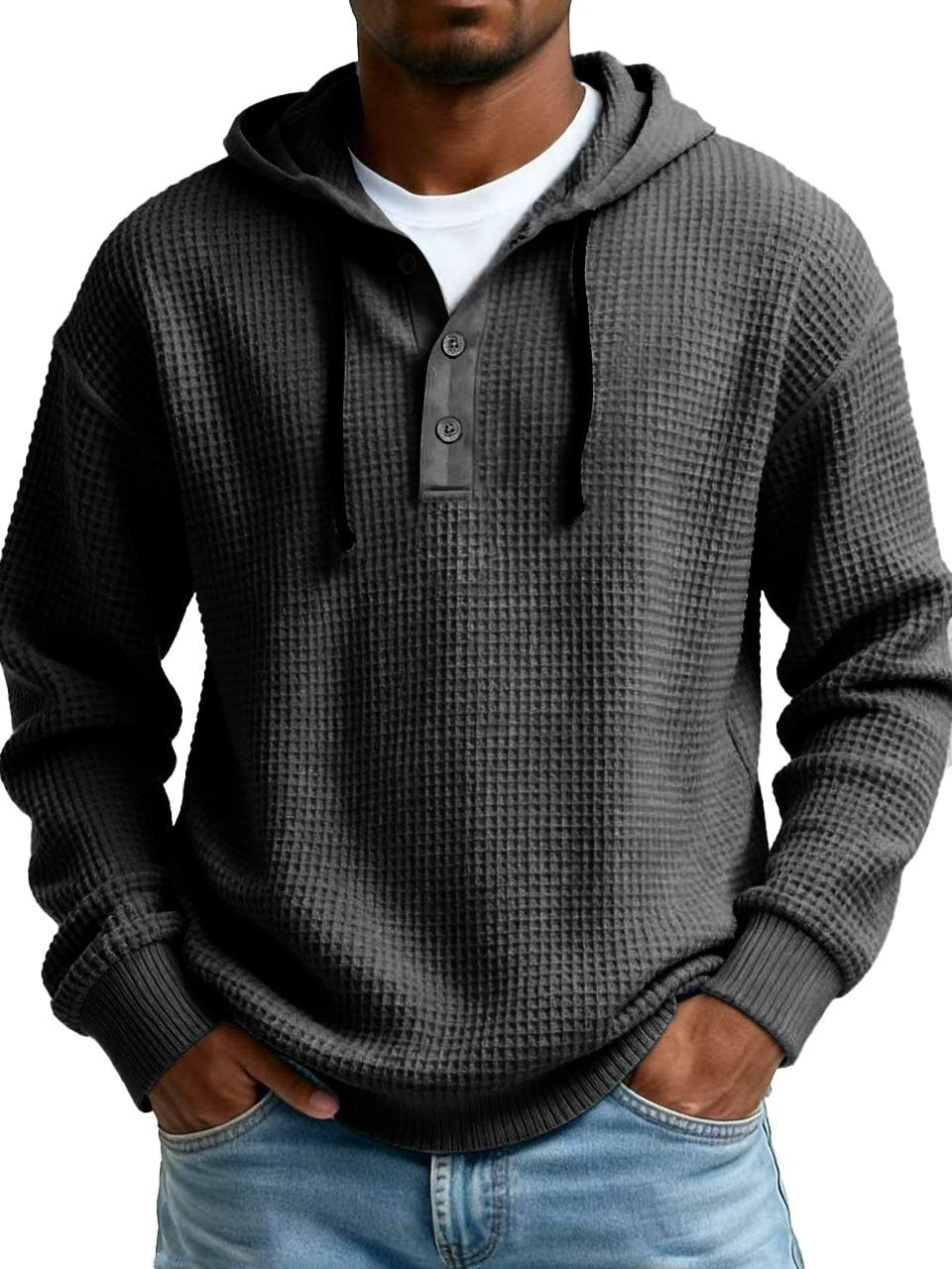 Men's Ribbed Hooded Half-Zip Sweater by GJG Denim