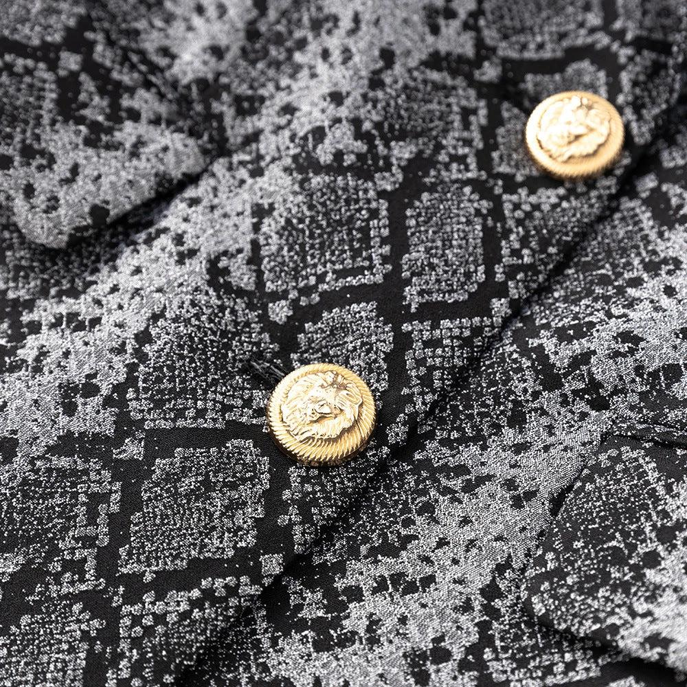 Spring And Autumn Jacquard Leather Pattern Two-button Suit Jacket by GJG Denim