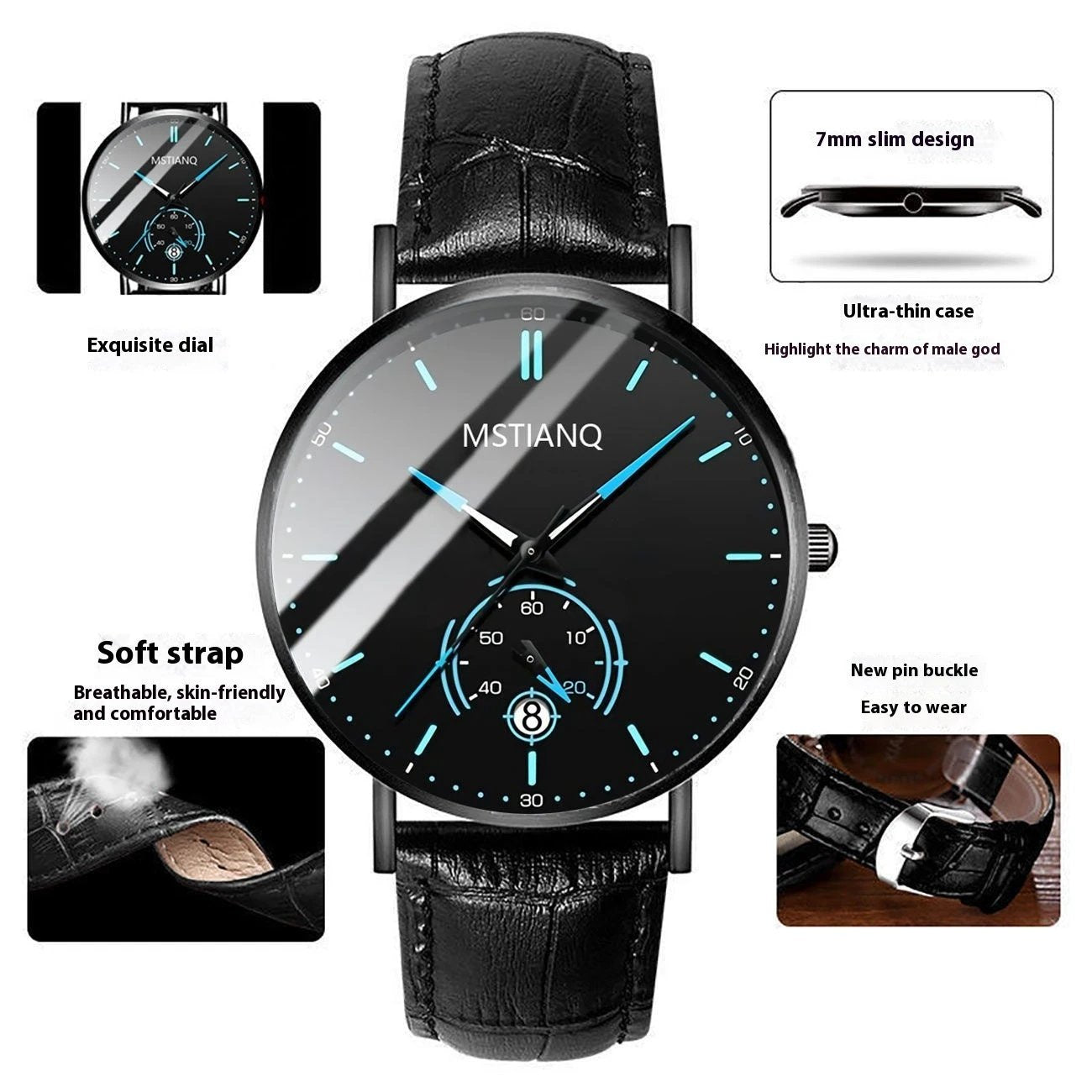 Stylish Black Technology Belt Refined Steel Casual Calendar Watch by GJG Denim