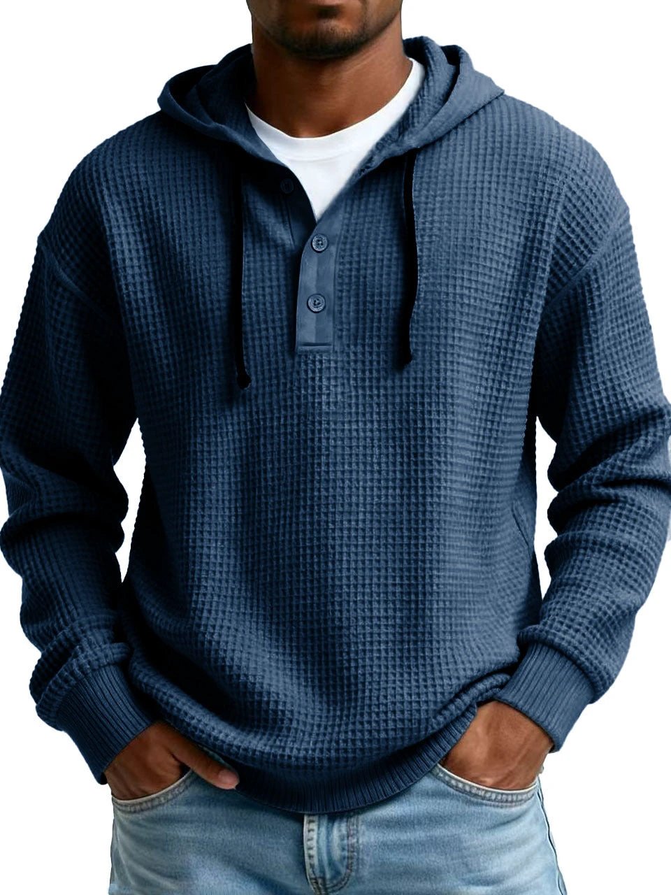 Men's Ribbed Hooded Half-Zip Sweater by GJG Denim