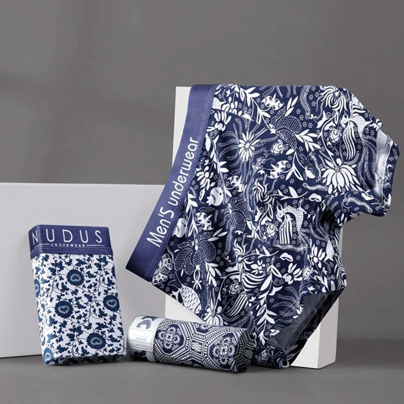 Men's All-Cotton Boxer Briefs With A Printed Design by GJG Denim