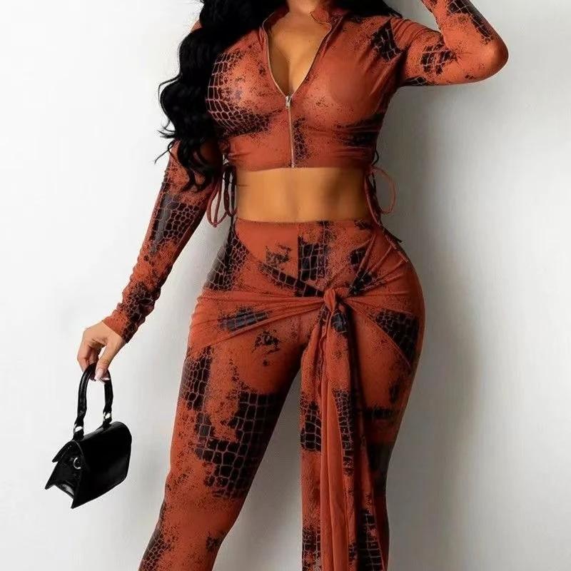 Ladies' Fashion Scale Printed Autumn Winter Pants Set by GJG Denim