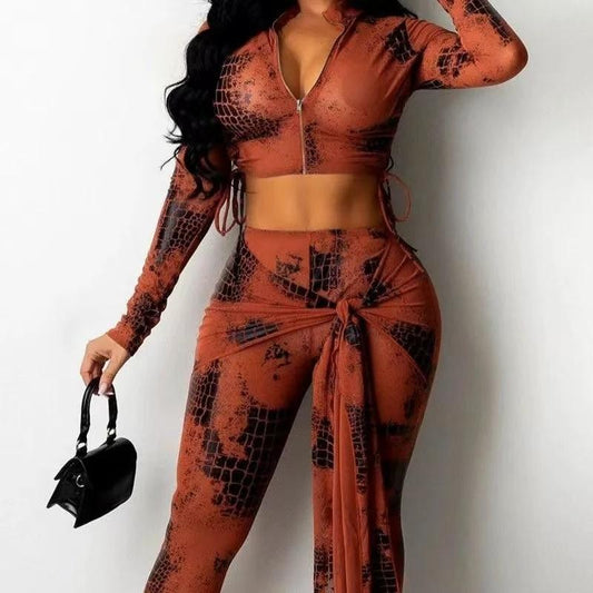 Ladies' Fashion Scale Printed Autumn Winter Pants Set by GJG Denim