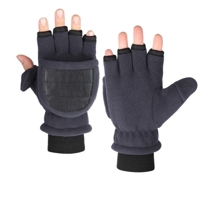 Men's Double-layer Velvet Flip Touch Screen Half Finger Gloves by GJG Denim