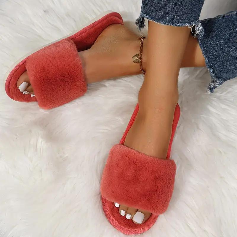 Women's Indoor Plush Flat Slippers by GJG Denim