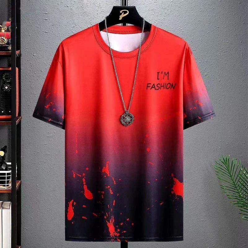 Gradient Half-length Sleeve Versatile Casual T-shirt For Men by GJG Denim