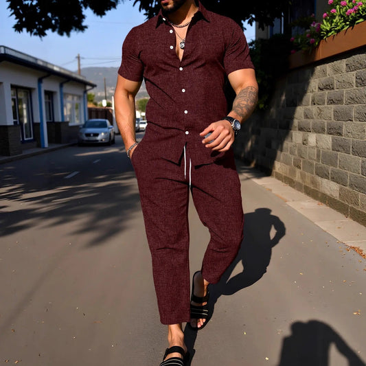 Short-sleeve Shirt And Trousers Casual Summer Set by GJG Denim