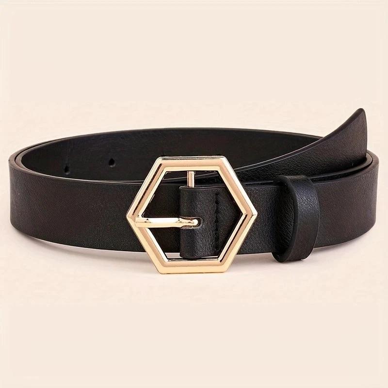 Women's Hexangular Star Irregular Gold Buckle PU Belt by GJG Denim