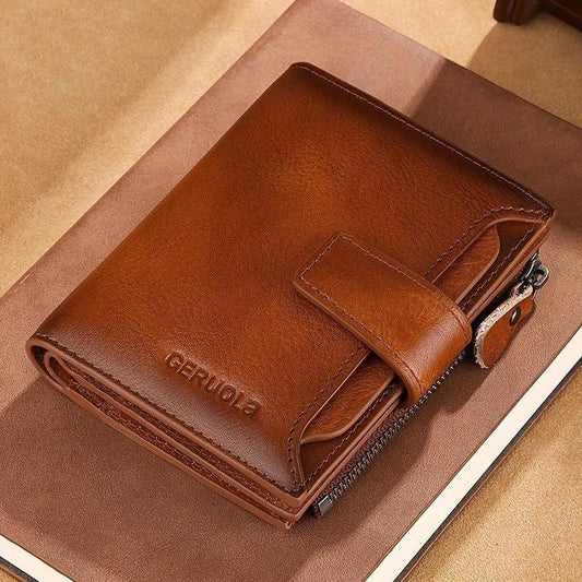Men's Short Large Capacity Multiple Card Slots Multifunctional Zipper Small Wallet by GJG Denim