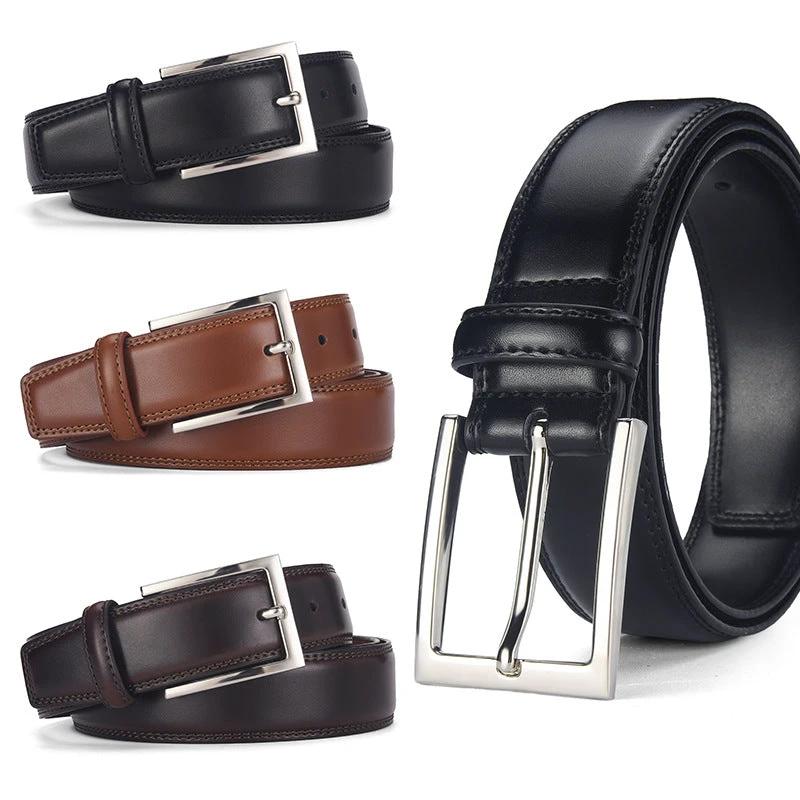 Men's Leather Pin Buckle Casual Belt by GJG Denim