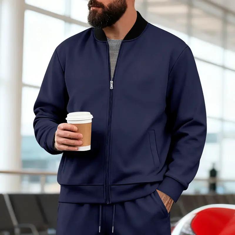 Men's Stand-Up Collar Sporty-Casual Zip-Up Suit by GJG Denim