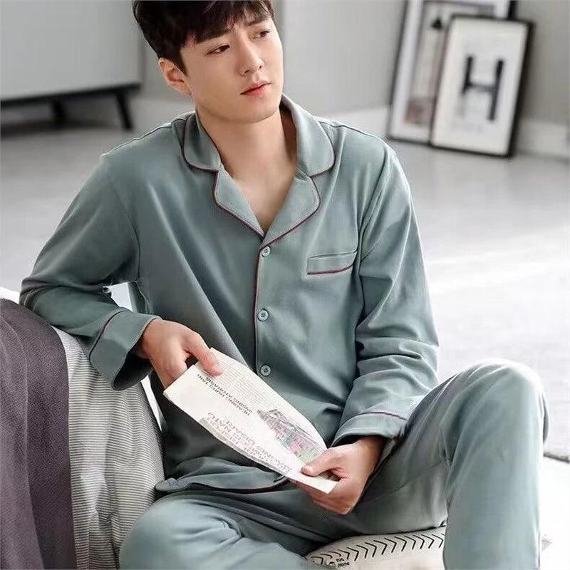 Men's Cotton Long-sleeved Pajamas by GJG Denim