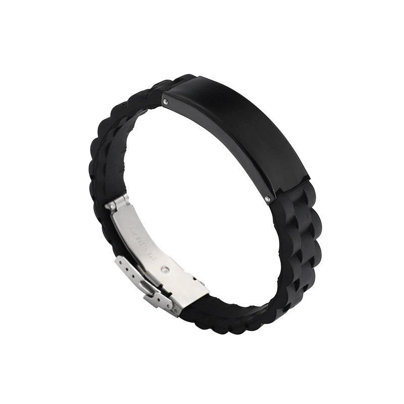 Men's Silicone Simple Laser Sculpture Stainless Steel Bracelet by GJG Denim