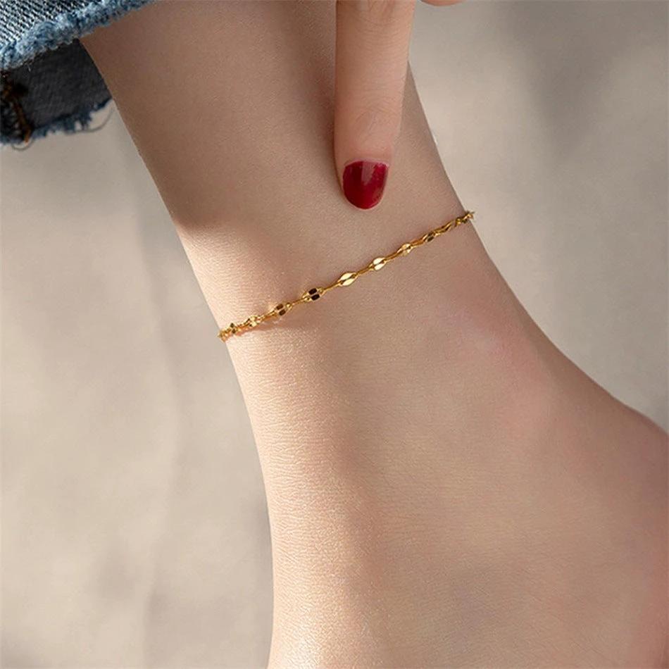Simple Gold Plated Stainless Steel Anklets Lip Chain Anklet by GJG Denim