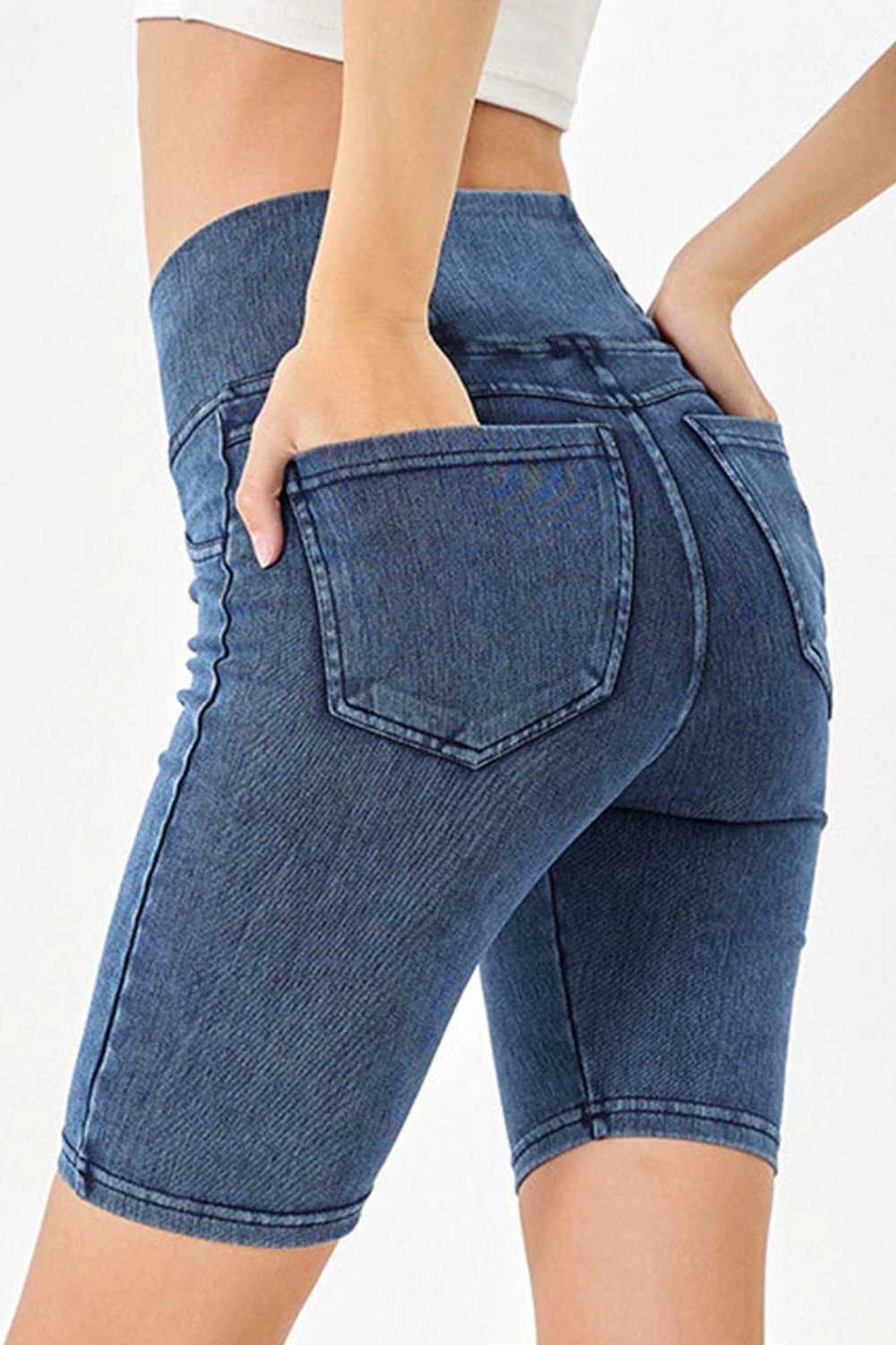 Basic Bae Asymmetrical Waist Denim Shorts with Pockets by Lady Ros