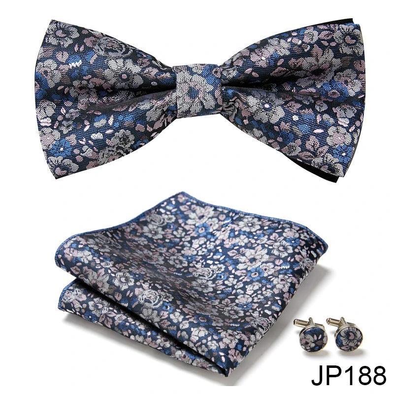 Men's Formal Bow Tie Handkerchief and Cuff links Set by GJG Denim