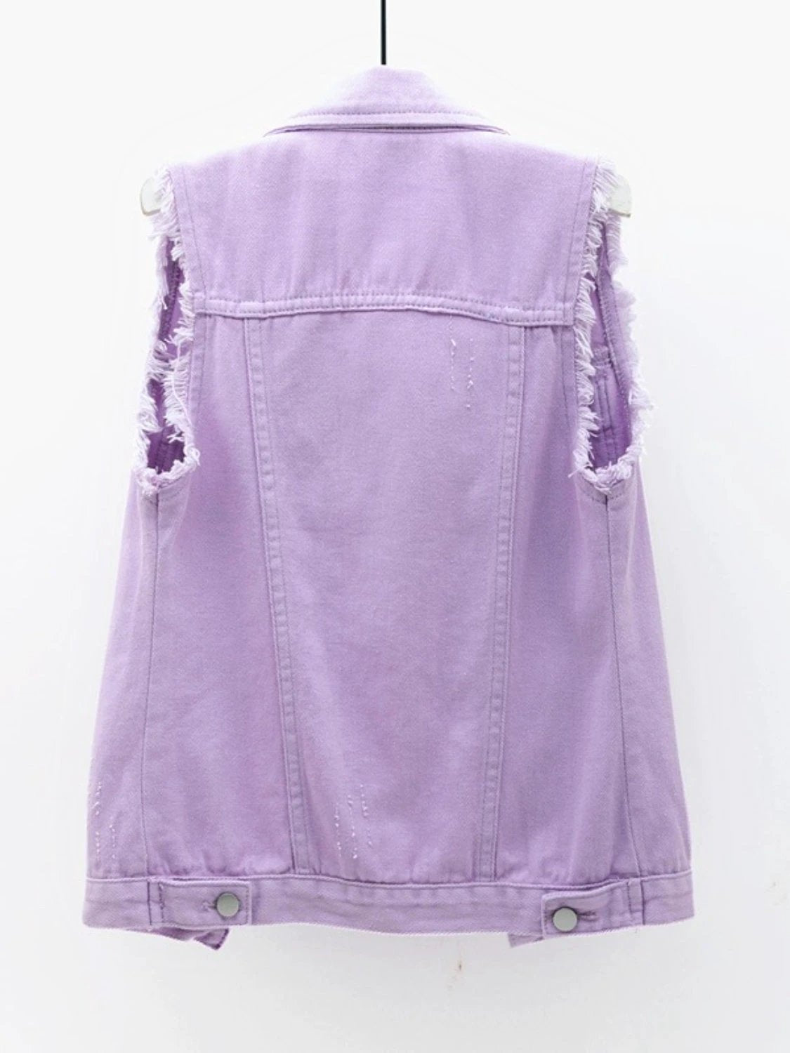 Full Size Button Down Raw Hem Sleeveless Denim Jacket Plus Size by Lady Ros