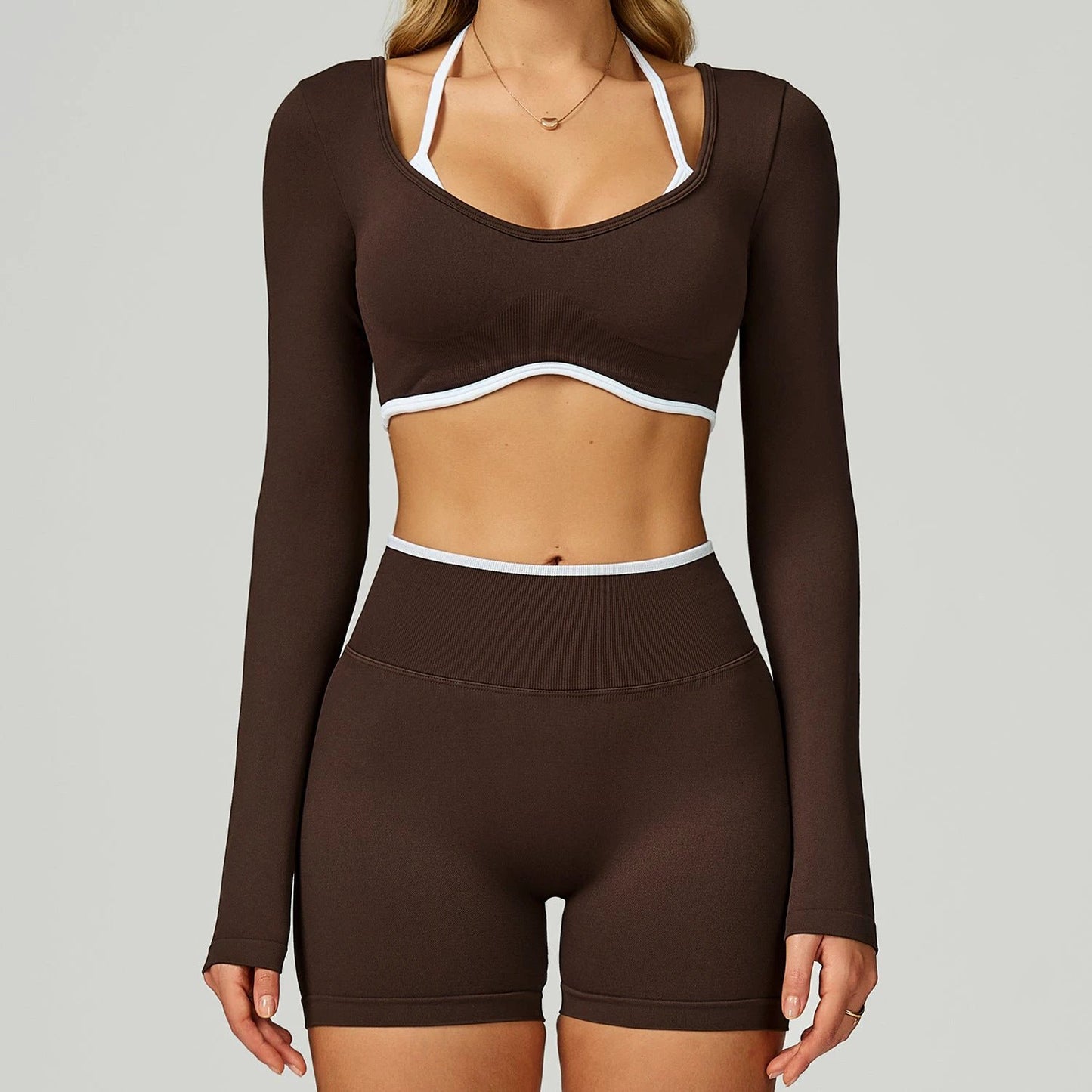 Seamless Color-blocking Yoga Set With Hollow Back And High-waist Fitness Wear by GJG Denim