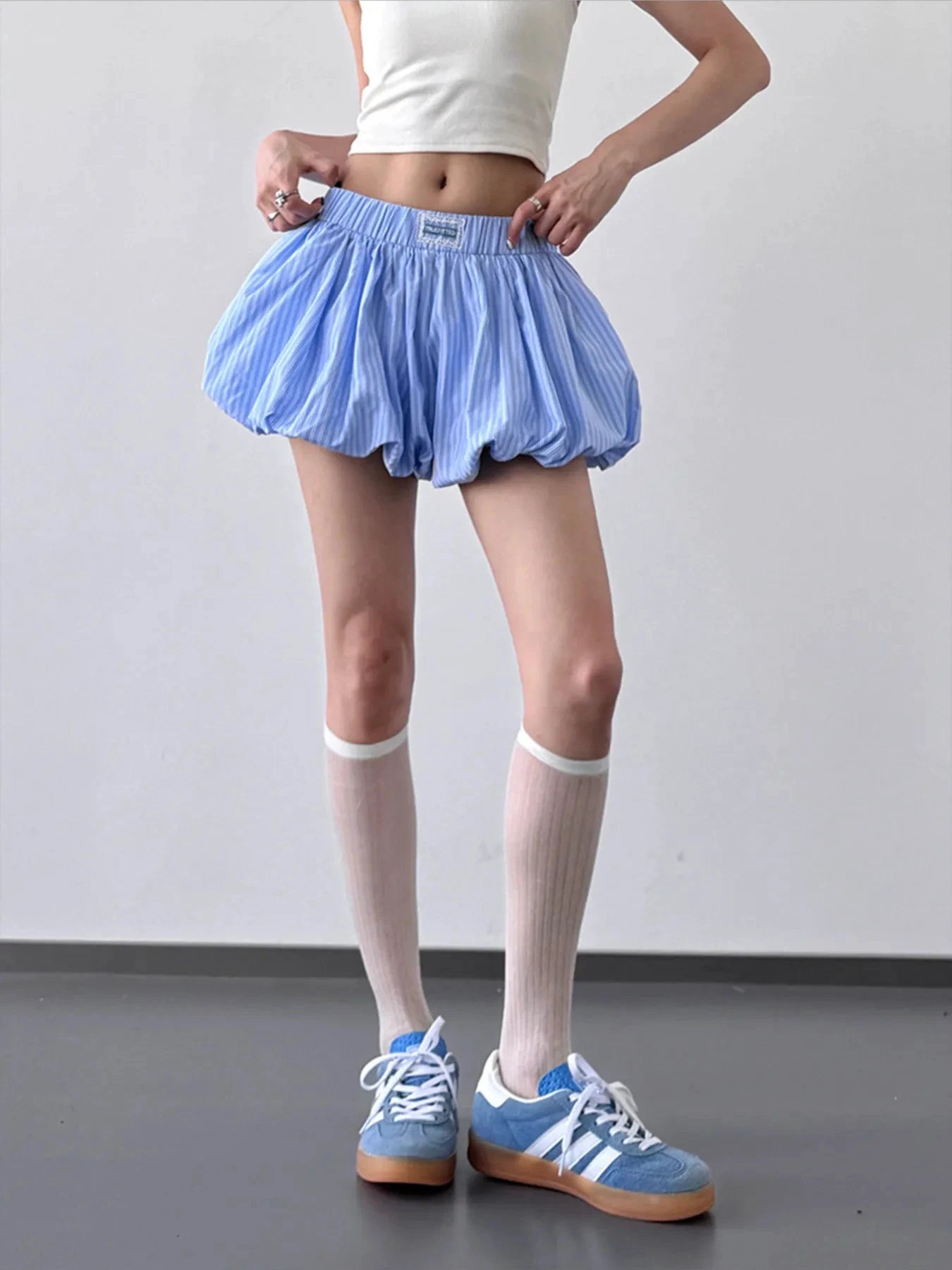 Striped Bubble Hem Casual Shorts by Lady Ros