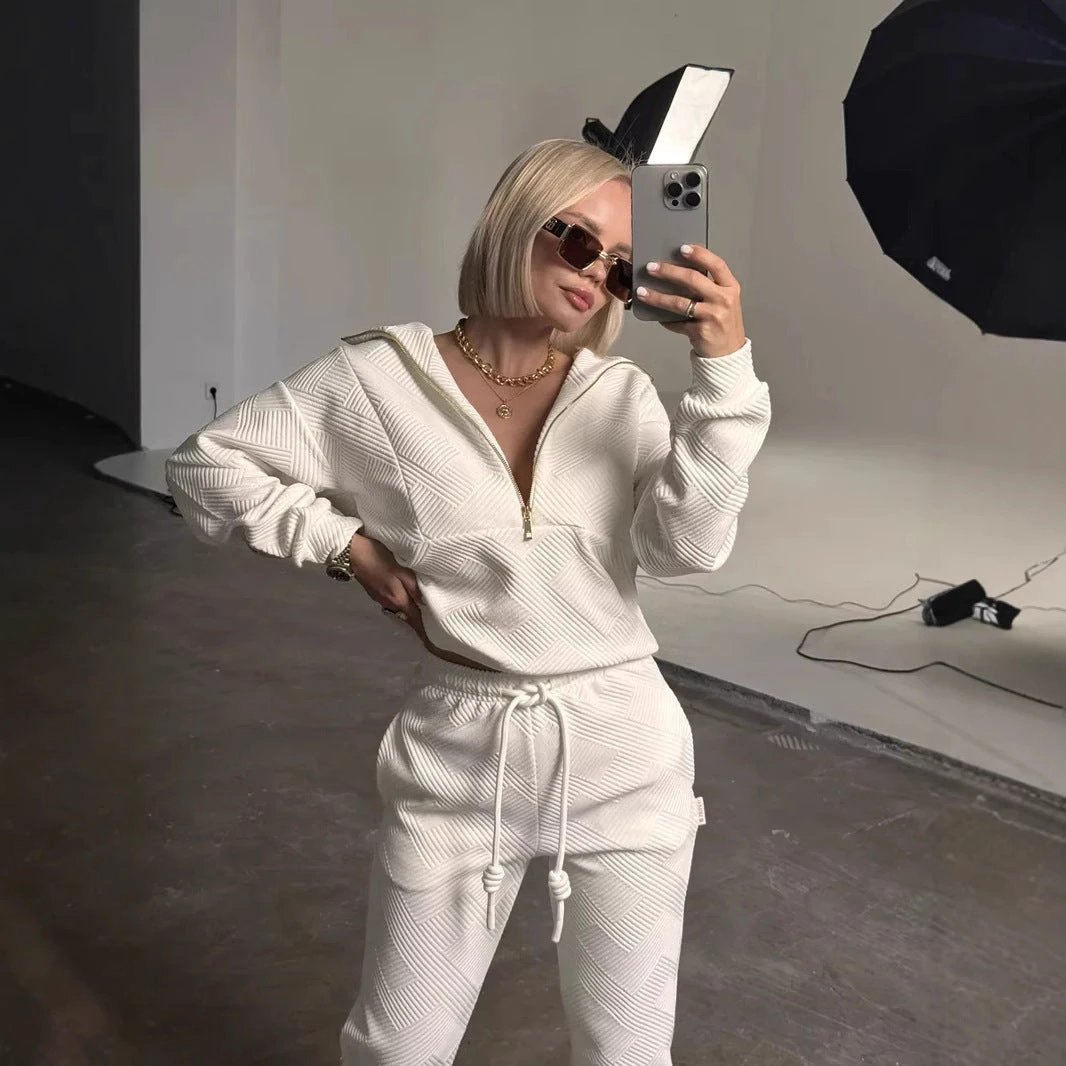 Loose Zip Top Drawstring Trousers Two-piece Set by GJG Denim