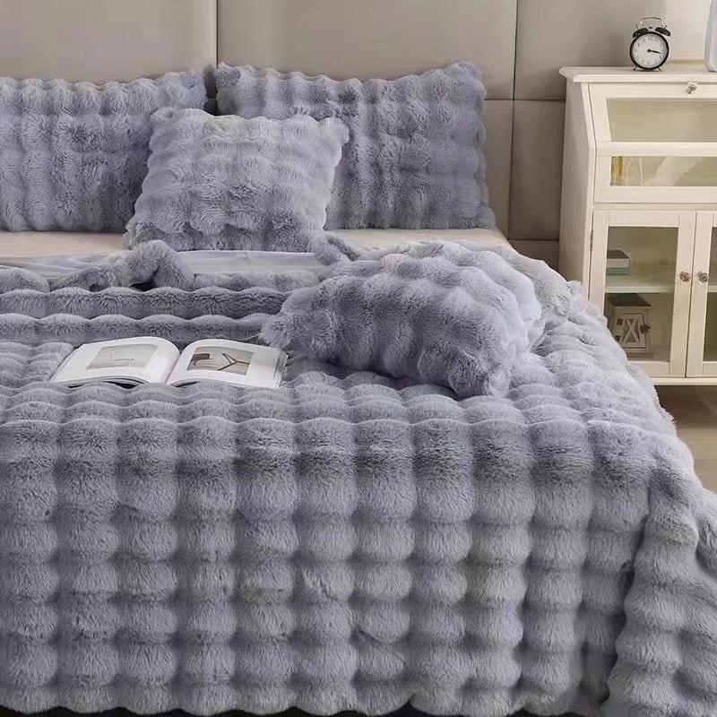 Rabbit Bubble Velvet Thickened Nap Blanket by GJG Denim