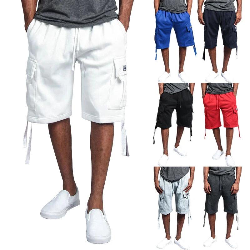 Men's Casual Five-point Overalls Multi-pocket Loose Straight Shorts by GJG Denim