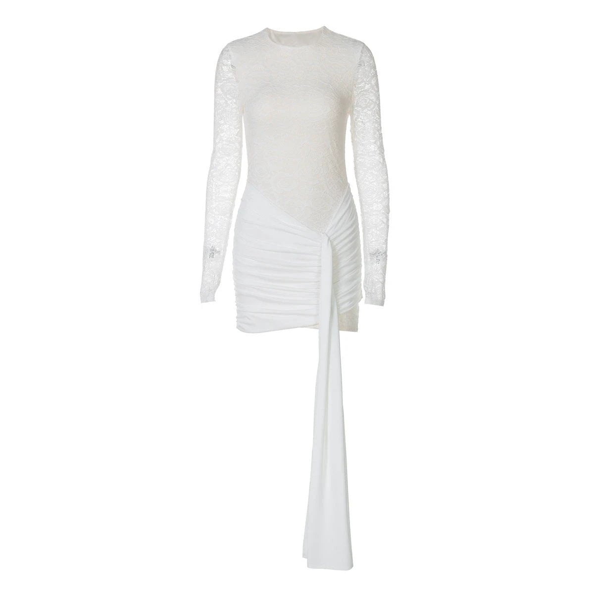 European And American Sexy Round Neck Lace Stitching Long Sleeve Slim Fit Dress by GJG Denim