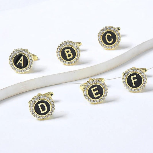 Round Diamond-like Cufflinks for Men 26 Letters by GJG Denim